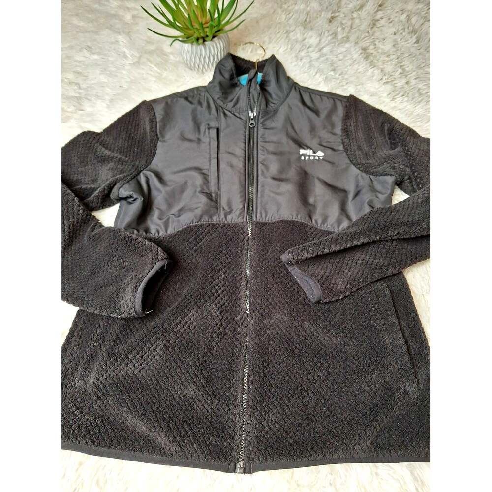 Womens Fila Sport Black Faux Fur Zip Up Jacket M